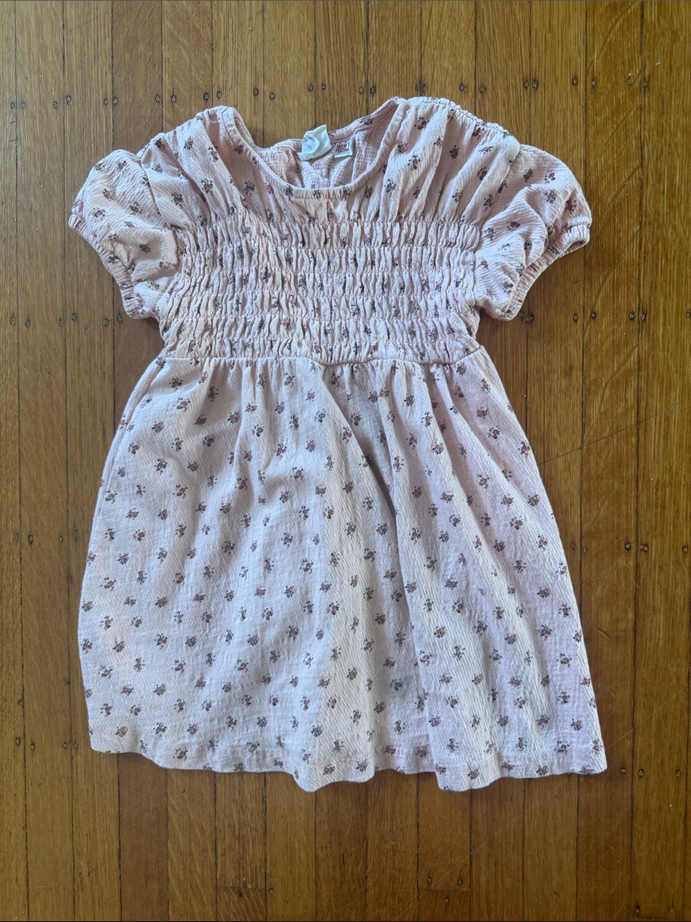 Zara Light Pink Smocked Floral Casual Dress